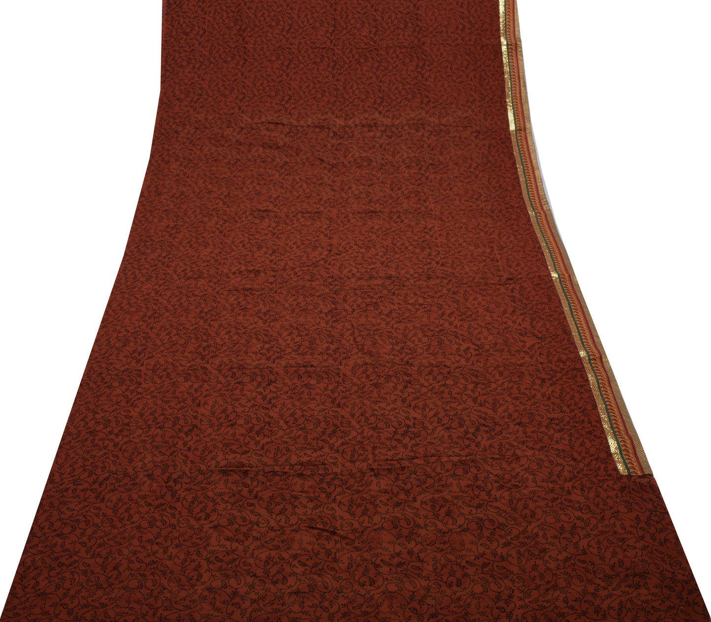 Sushila Vintage Brown Saree Pure Georgette Silk Printed Floral Sari Craft Fabric