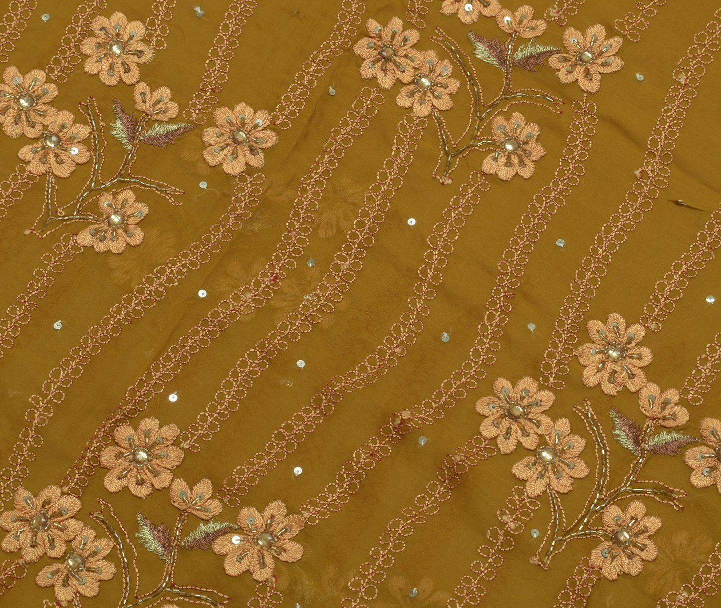 Sushila Vintage Green Saree Pure Georgette Silk Embroidered Floral Sari Fabric