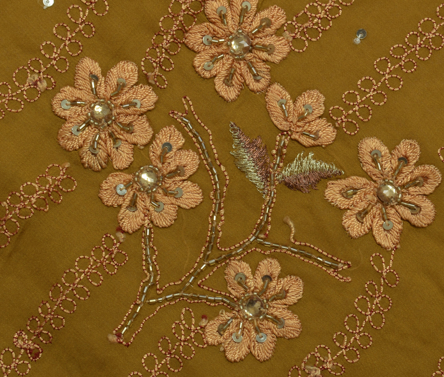 Sushila Vintage Green Saree Pure Georgette Silk Embroidered Floral Sari Fabric
