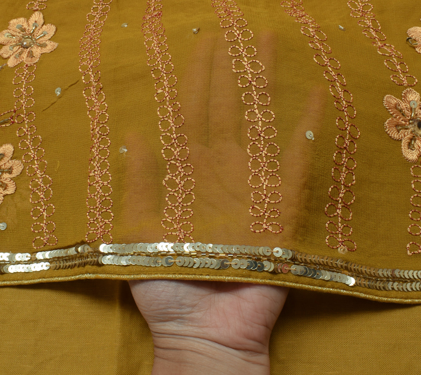 Sushila Vintage Green Saree Pure Georgette Silk Embroidered Floral Sari Fabric
