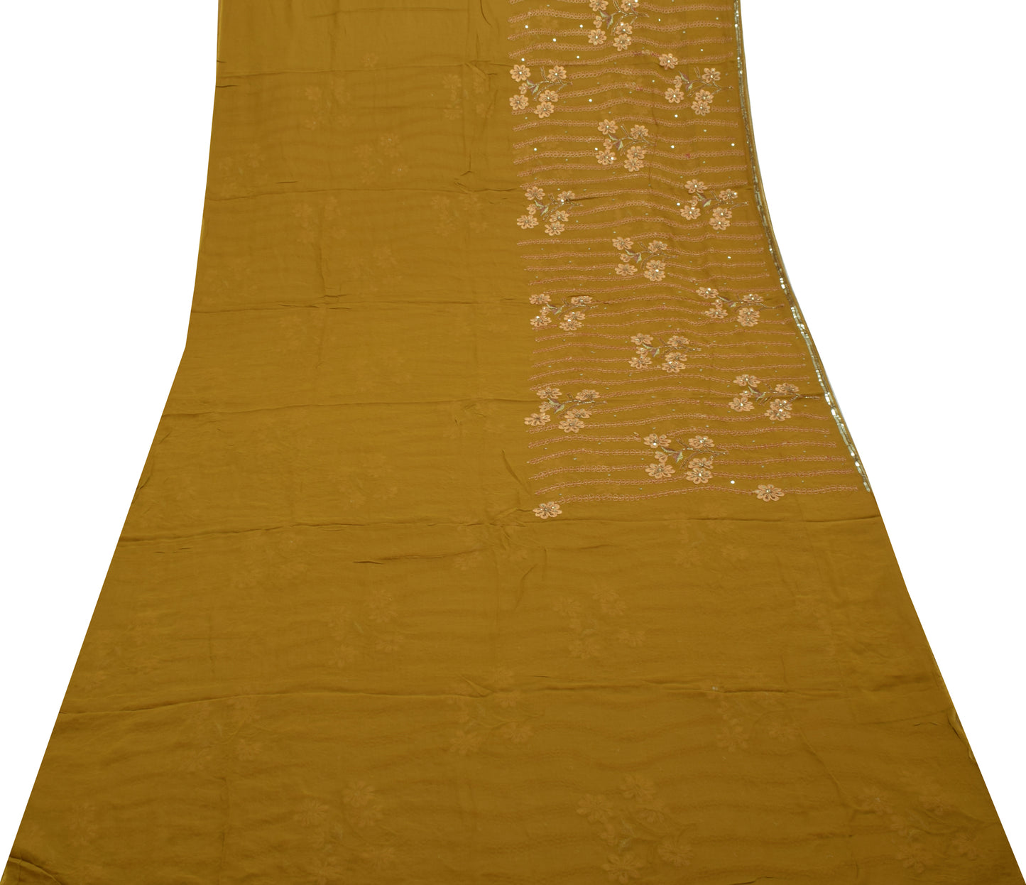 Sushila Vintage Green Saree Pure Georgette Silk Embroidered Floral Sari Fabric