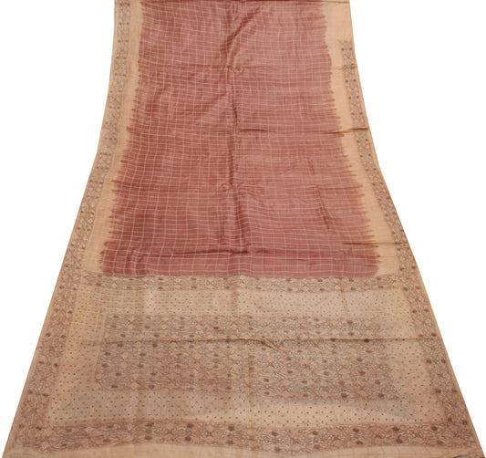 Sushila Vintage Indian Saree 100% Pure Silk Woven 5 Yard Sari Craft Fabric