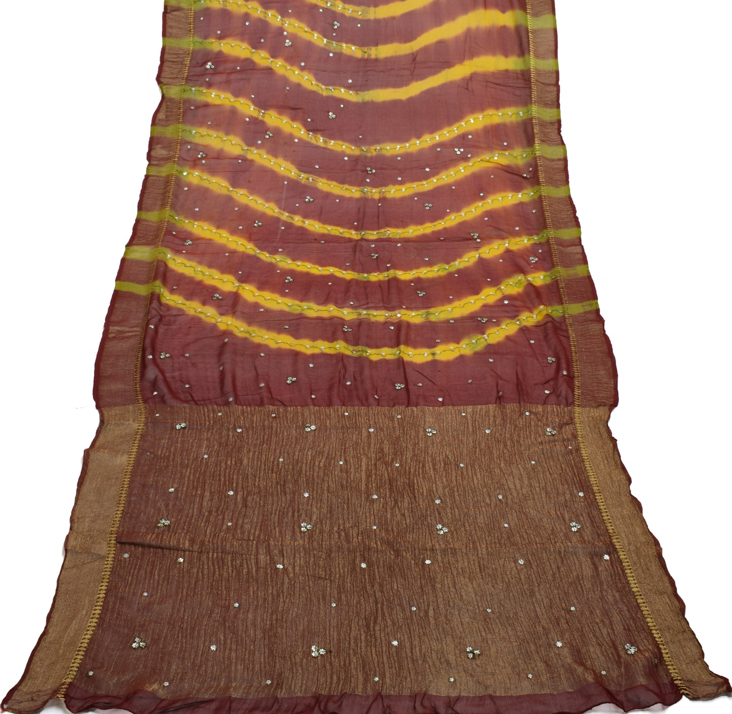 Sushila Vintage Tie-Dye Saree Pure Georgette Silk Aari Work Sari Craft Fabric