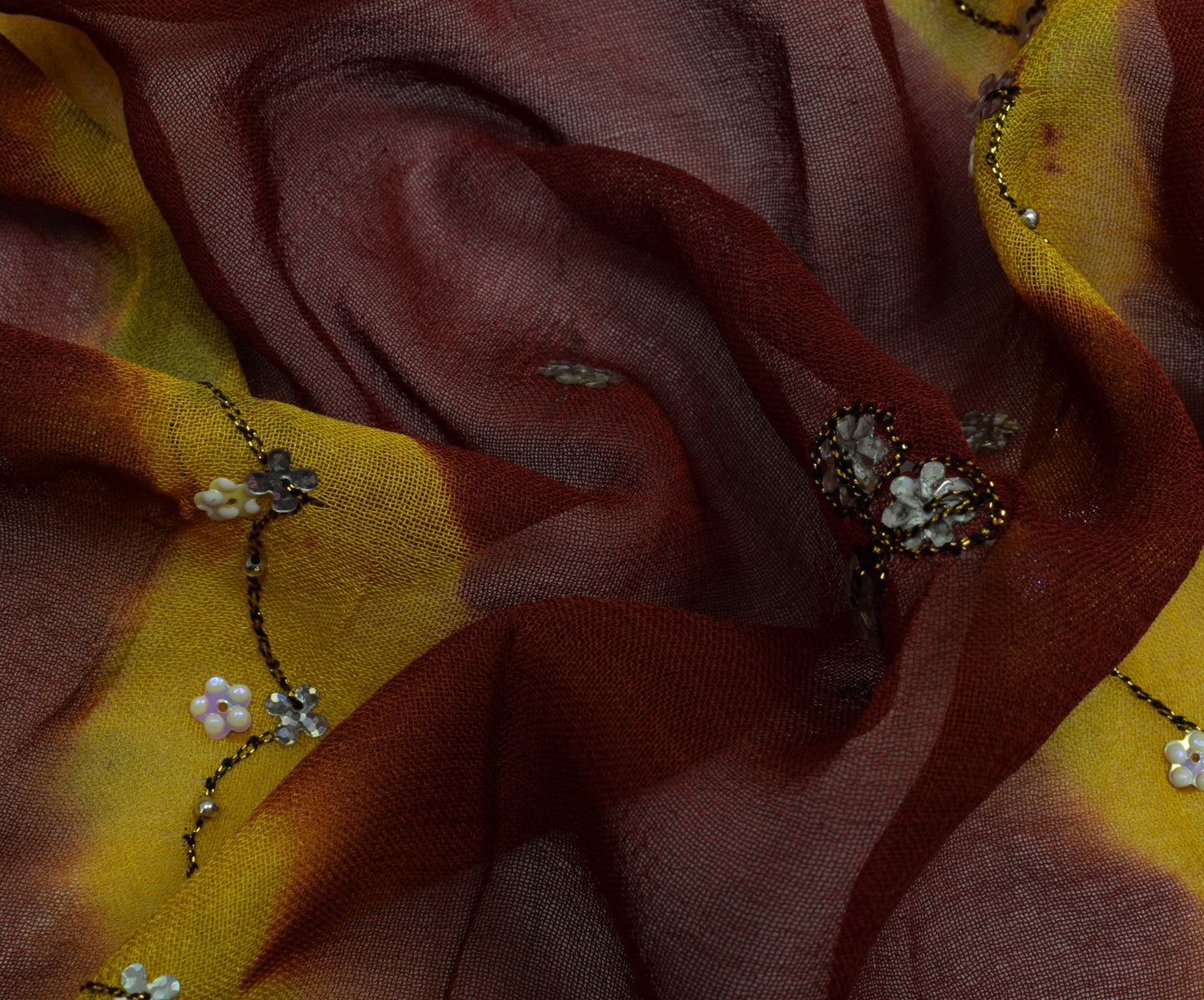 Sushila Vintage Tie-Dye Saree Pure Georgette Silk Aari Work Sari Craft Fabric