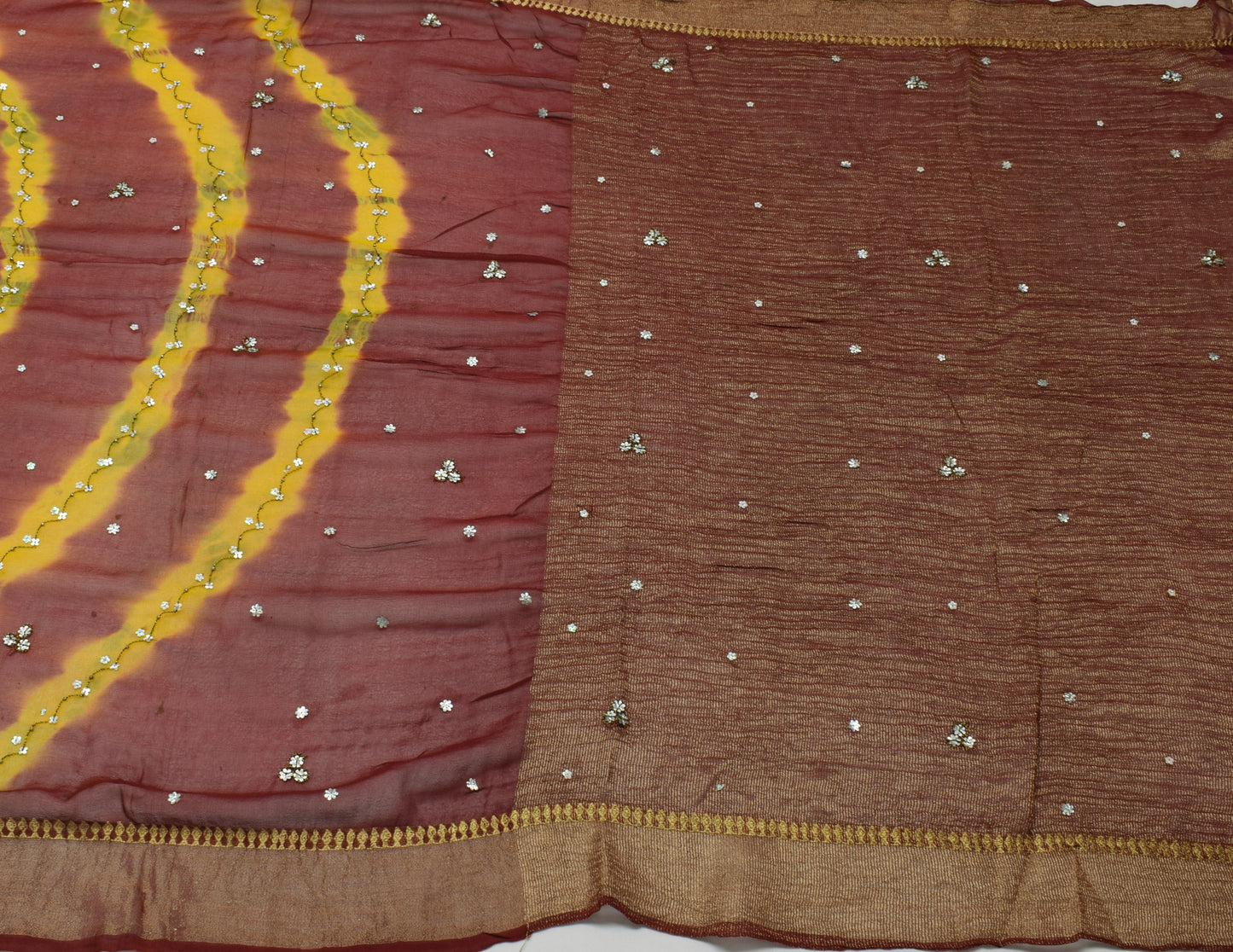 Sushila Vintage Tie-Dye Saree Pure Georgette Silk Aari Work Sari Craft Fabric