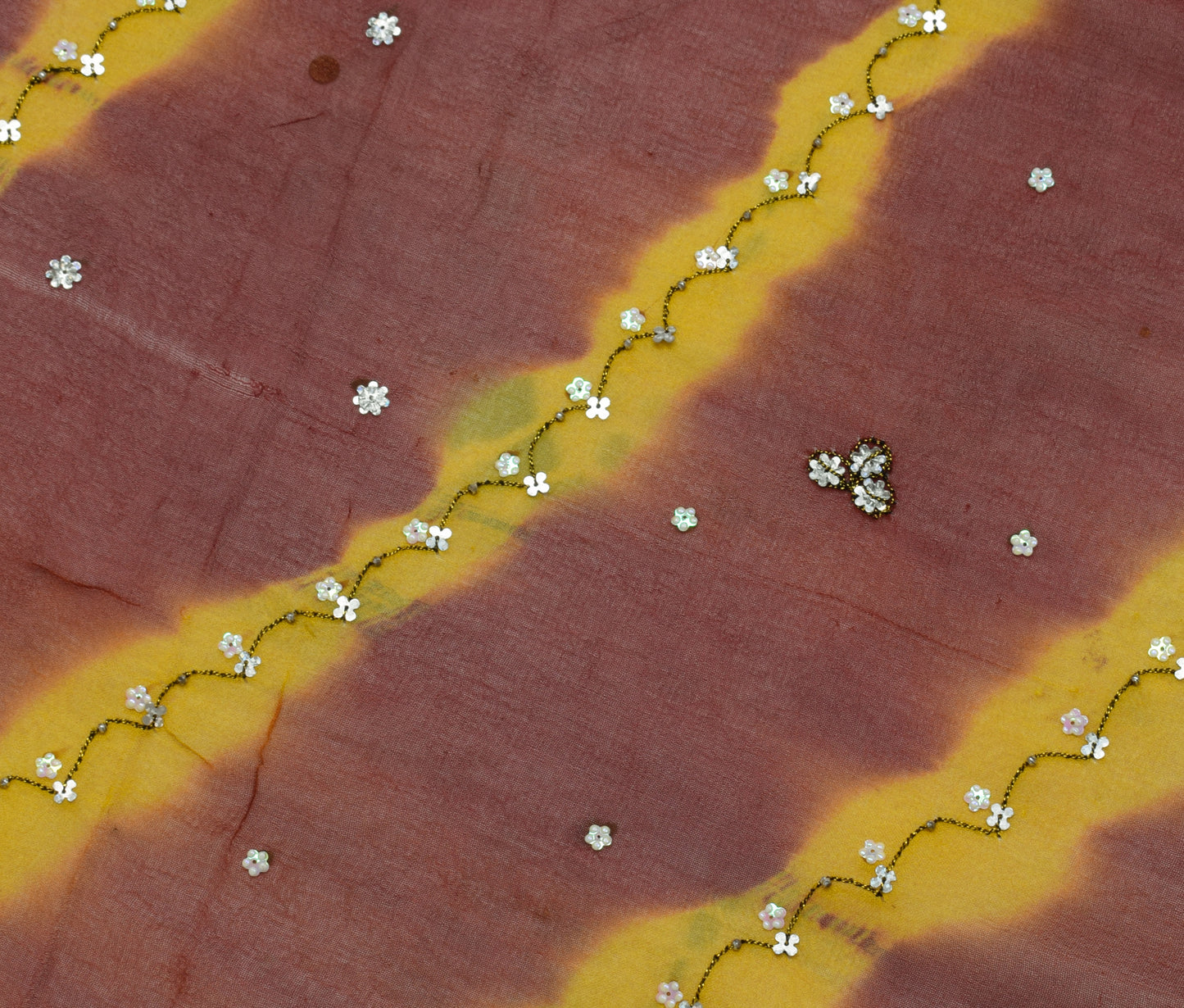 Sushila Vintage Tie-Dye Saree Pure Georgette Silk Aari Work Sari Craft Fabric