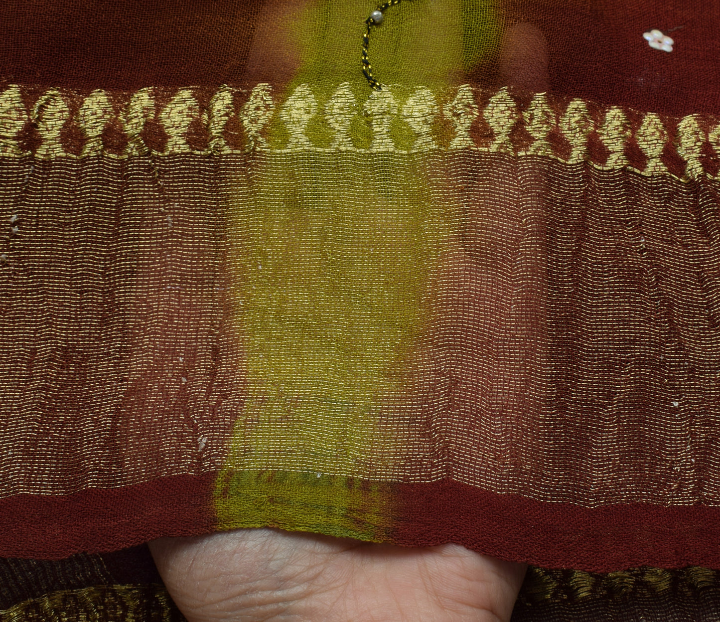 Sushila Vintage Tie-Dye Saree Pure Georgette Silk Aari Work Sari Craft Fabric
