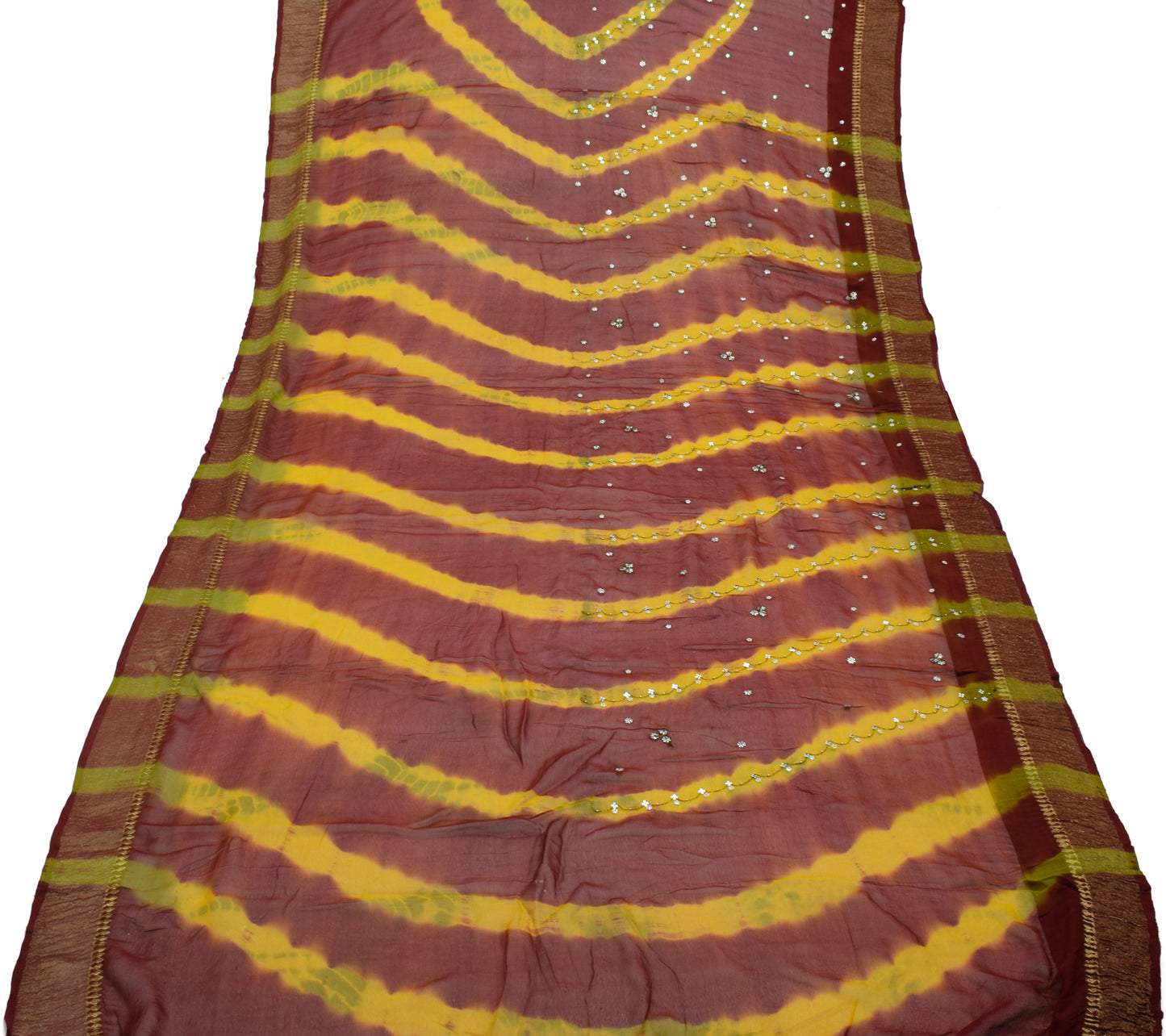 Sushila Vintage Tie-Dye Saree Pure Georgette Silk Aari Work Sari Craft Fabric