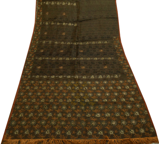 Sushila Vintage Green Saree 100% Pure Silk Hand Embroidered & Woven Sari Fabric