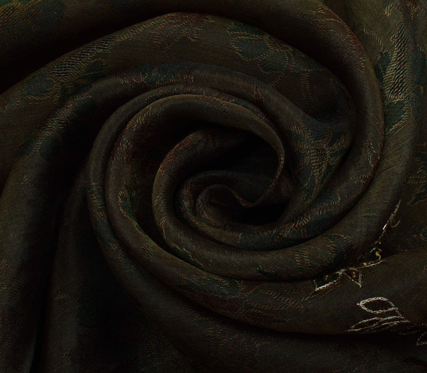 Sushila Vintage Green Saree 100% Pure Silk Hand Embroidered & Woven Sari Fabric