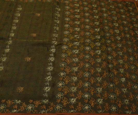 Sushila Vintage Green Saree 100% Pure Silk Hand Embroidered & Woven Sari Fabric