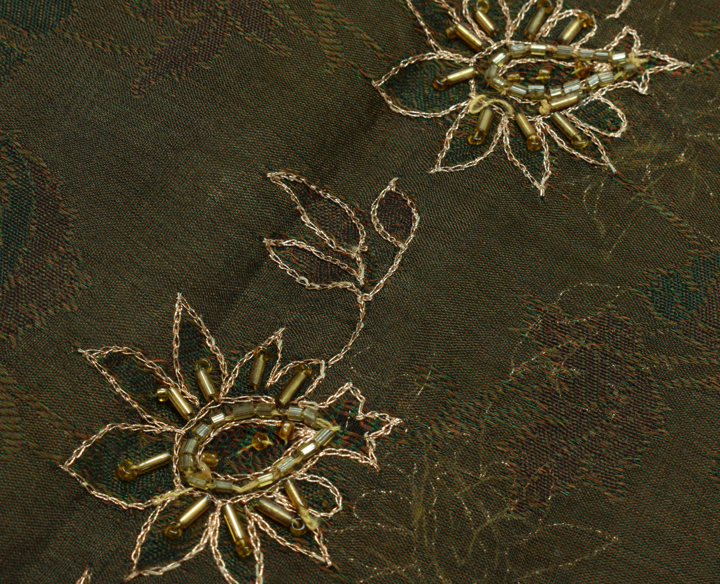 Sushila Vintage Green Saree 100% Pure Silk Hand Embroidered & Woven Sari Fabric
