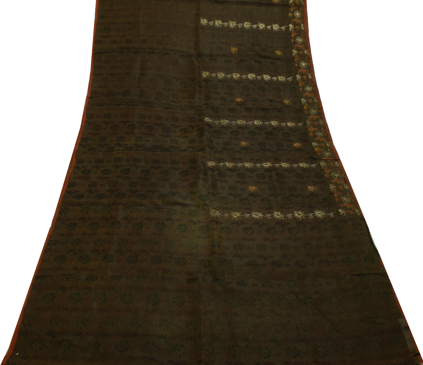 Sushila Vintage Green Saree 100% Pure Silk Hand Embroidered & Woven Sari Fabric