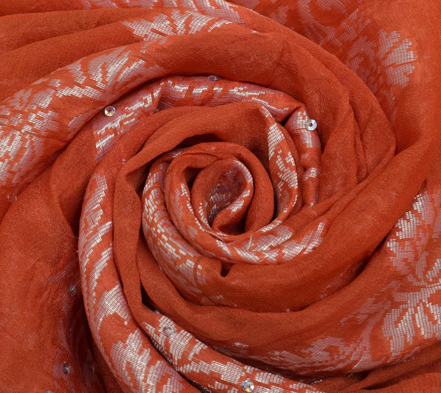 Sushila Vintage Orange Saree Pure Georgette Silk Hand Beaded & Woven Sari Fabric