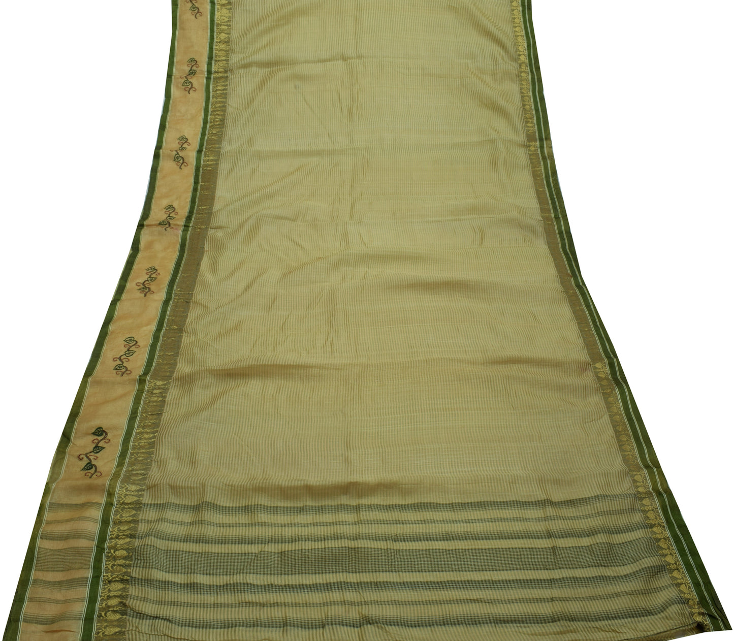 Sushila Vintage Indian Green Saree 100% Pure Silk Woven 5 Yard Sari Craft Fabric