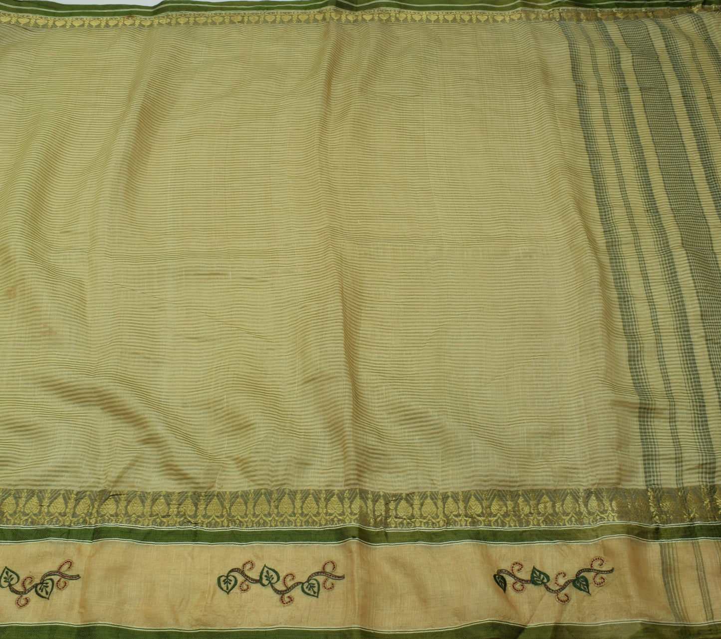 Sushila Vintage Indian Green Saree 100% Pure Silk Woven 5 Yard Sari Craft Fabric