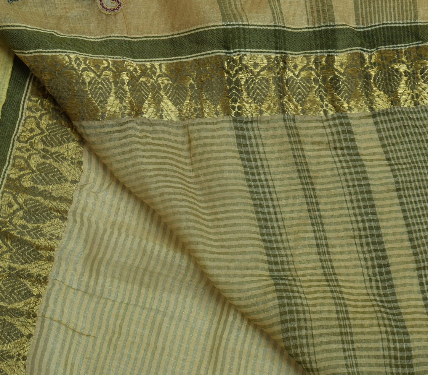 Sushila Vintage Indian Green Saree 100% Pure Silk Woven 5 Yard Sari Craft Fabric