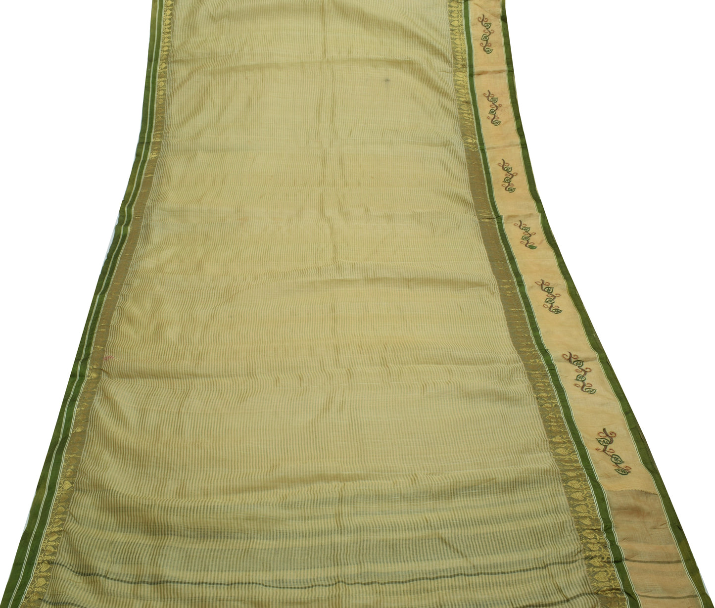Sushila Vintage Indian Green Saree 100% Pure Silk Woven 5 Yard Sari Craft Fabric