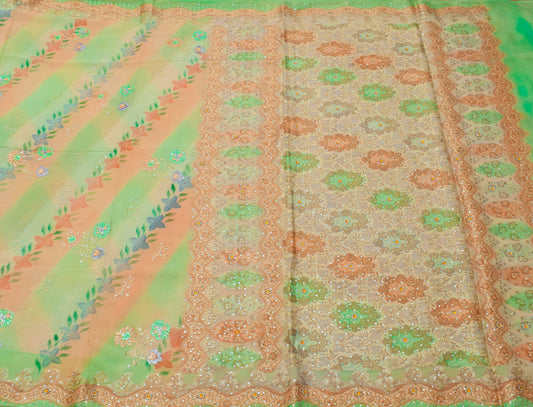 Sushila Vintage Multi-Color Saree Pure Chiffon Silk Printed & Woven Sari Fabric
