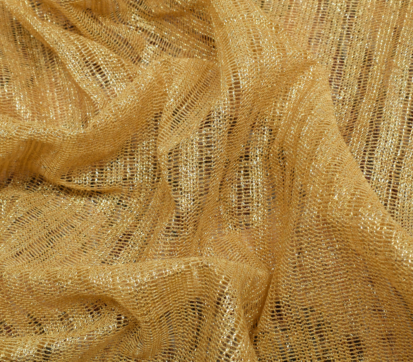 Sushila Vintage Golden Indian Saree Net Mesh Hand Beaded Paisley Sari Fabric