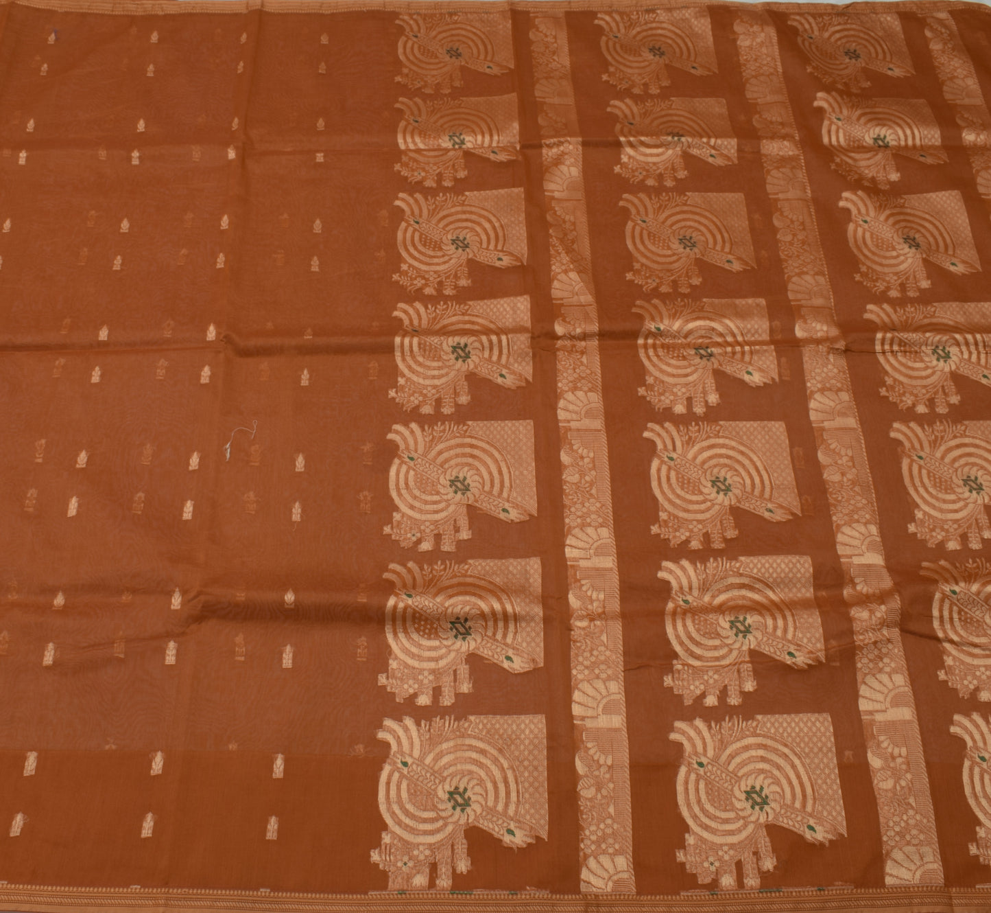 Sushila Vintage Brown Indian Saree Blend Cotton Woven Floral Sari Craft Fabric