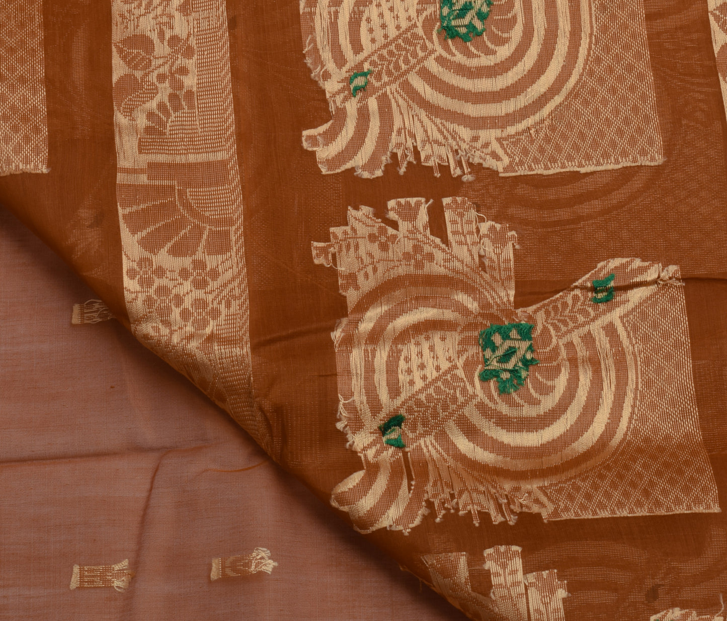 Sushila Vintage Brown Indian Saree Blend Cotton Woven Floral Sari Craft Fabric