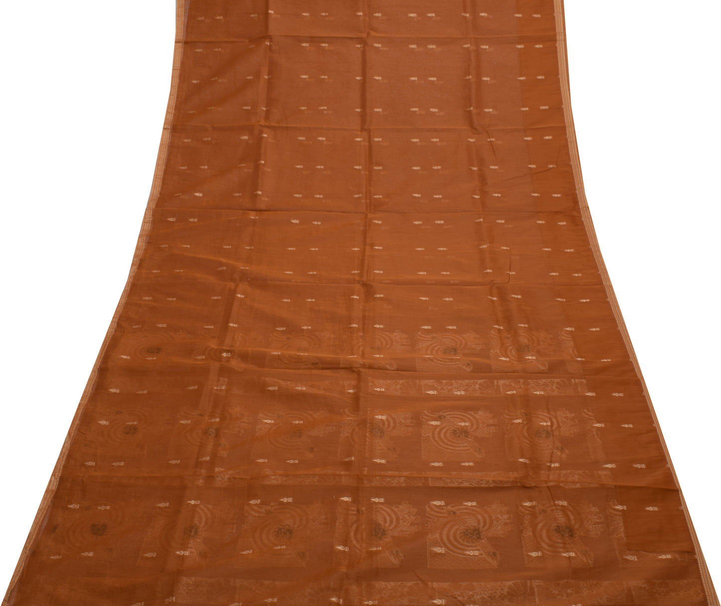 Sushila Vintage Brown Indian Saree Blend Cotton Woven Floral Sari Craft Fabric