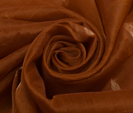 Sushila Vintage Brown Indian Saree Blend Cotton Woven Floral Sari Craft Fabric