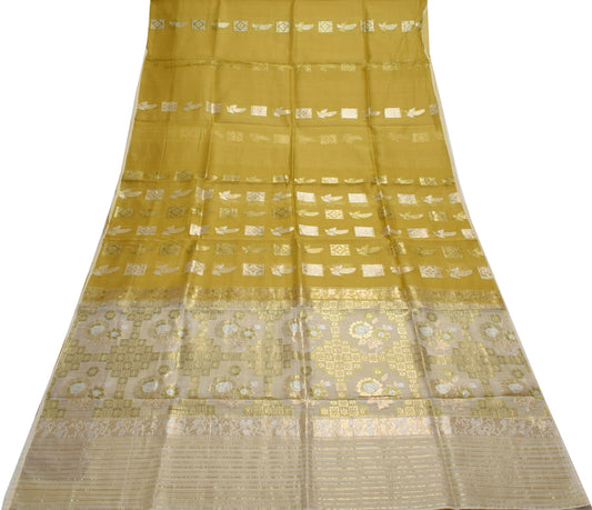 Sushila Vintage Green Indian Saree 100% Pure Cotton Woven Floral Sari Fabric