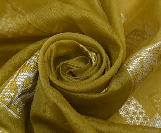 Sushila Vintage Green Indian Saree 100% Pure Cotton Woven Floral Sari Fabric