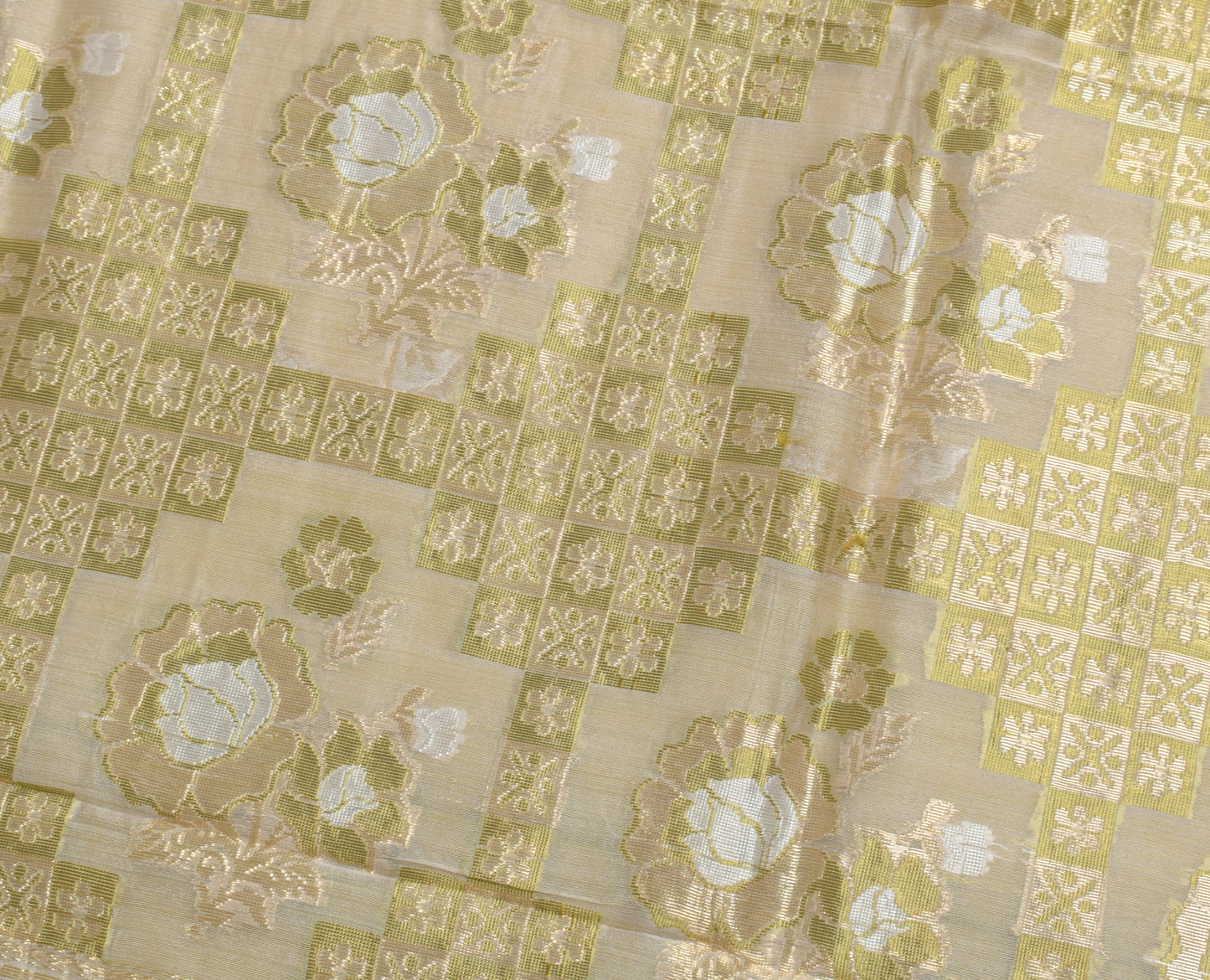 Sushila Vintage Green Indian Saree 100% Pure Cotton Woven Floral Sari Fabric