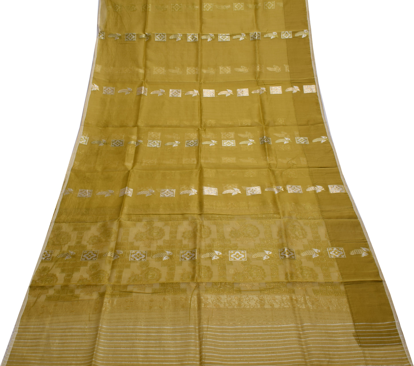 Sushila Vintage Green Indian Saree 100% Pure Cotton Woven Floral Sari Fabric