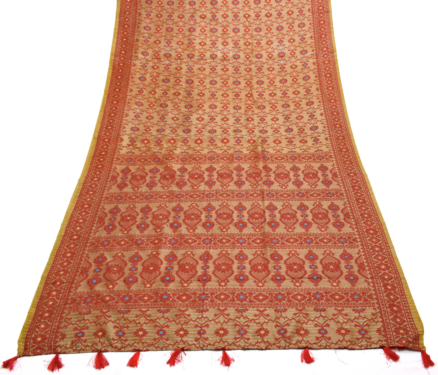 Sushila Vintage Brown Indian Saree Blend Silk Woven Floral Sari Craft Fabric