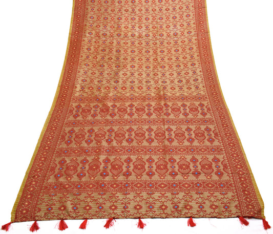 Sushila Vintage Brown Indian Saree Blend Silk Woven Floral Sari Craft Fabric