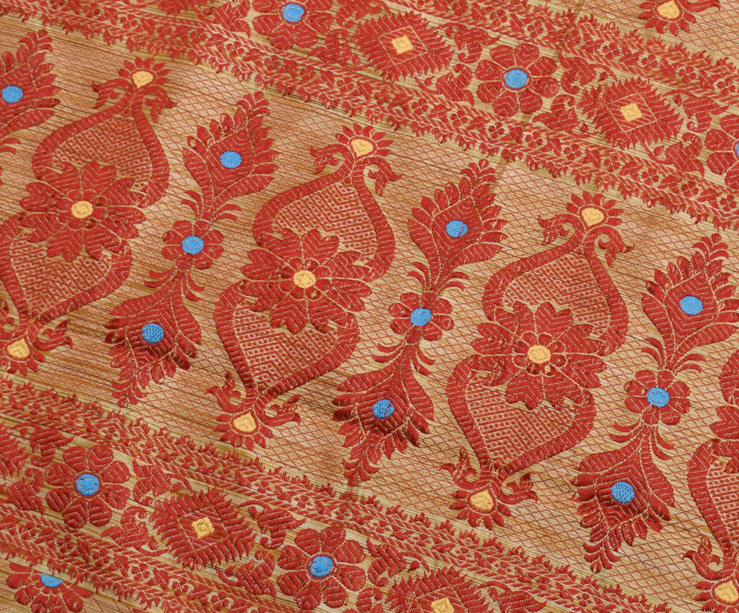 Sushila Vintage Brown Indian Saree Blend Silk Woven Floral Sari Craft Fabric