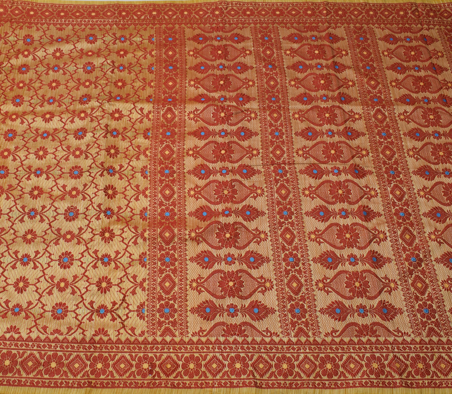 Sushila Vintage Brown Indian Saree Blend Silk Woven Floral Sari Craft Fabric