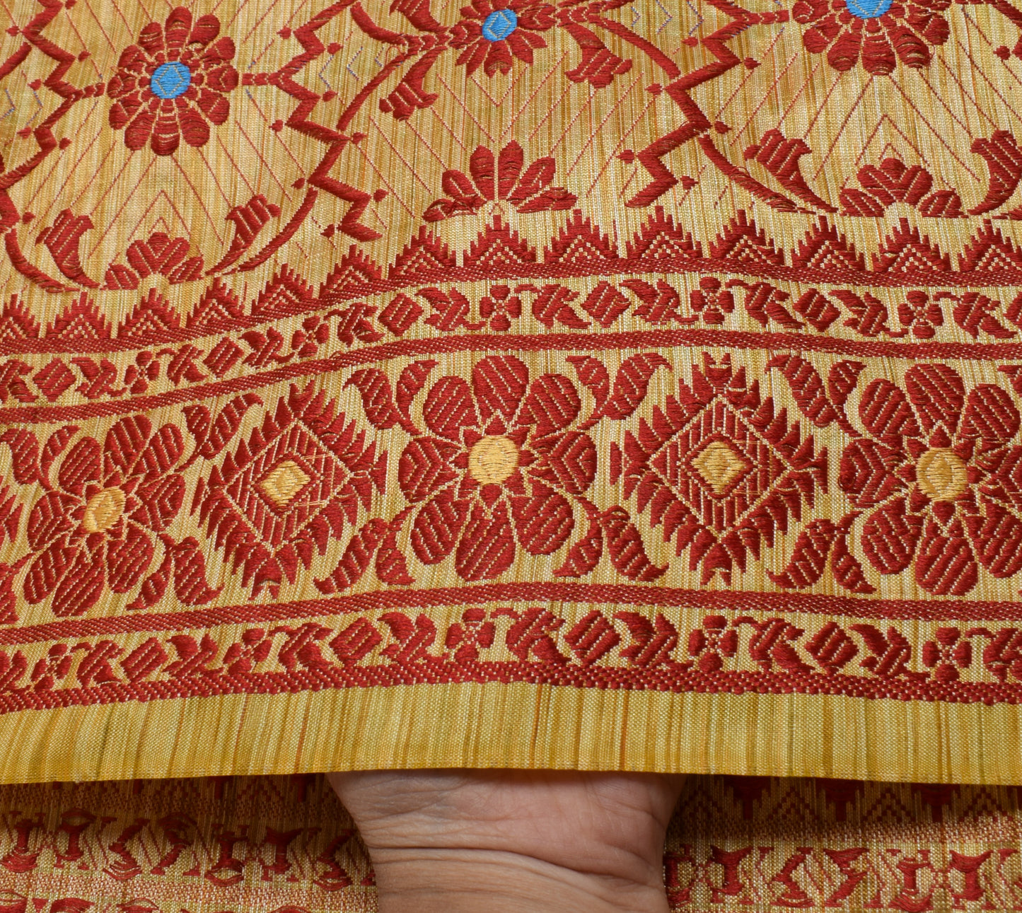 Sushila Vintage Brown Indian Saree Blend Silk Woven Floral Sari Craft Fabric