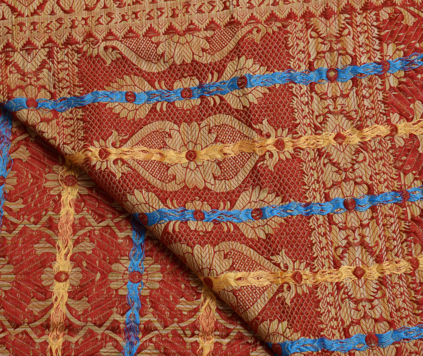 Sushila Vintage Brown Indian Saree Blend Silk Woven Floral Sari Craft Fabric