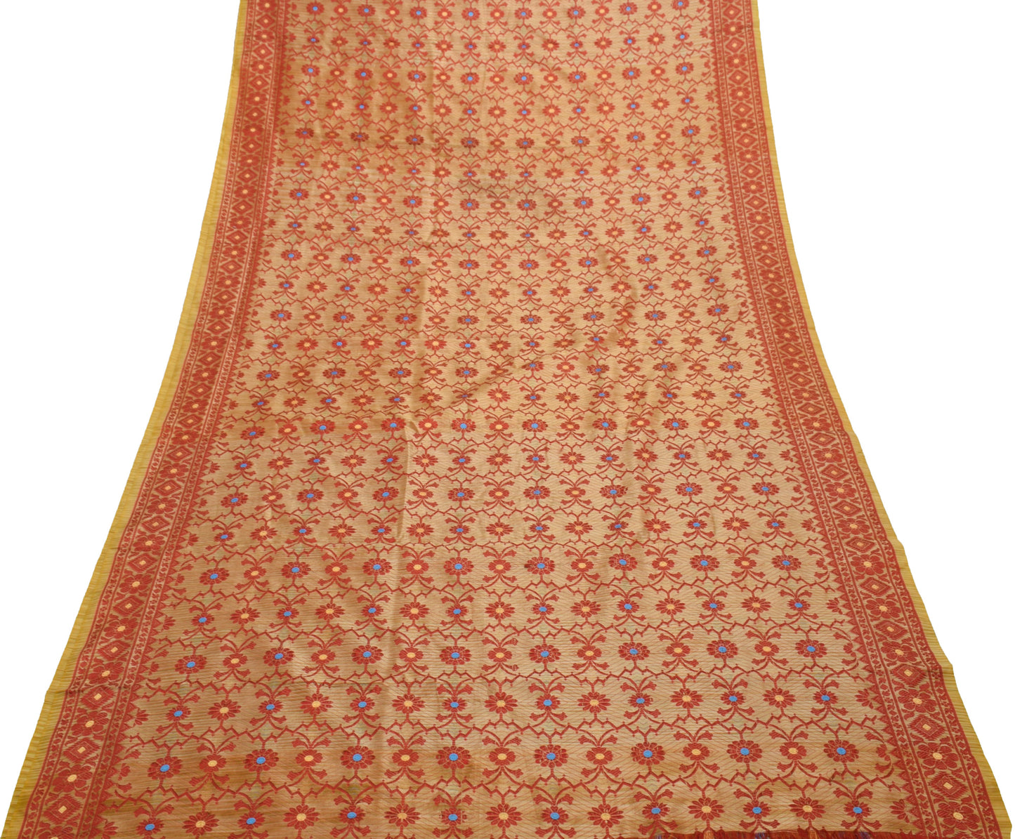 Sushila Vintage Brown Indian Saree Blend Silk Woven Floral Sari Craft Fabric