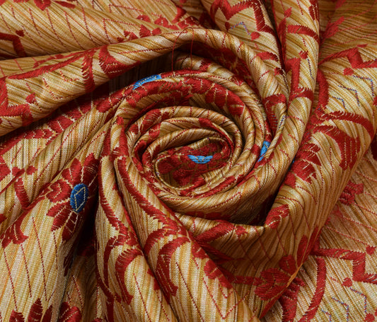 Sushila Vintage Brown Indian Saree Blend Silk Woven Floral Sari Craft Fabric