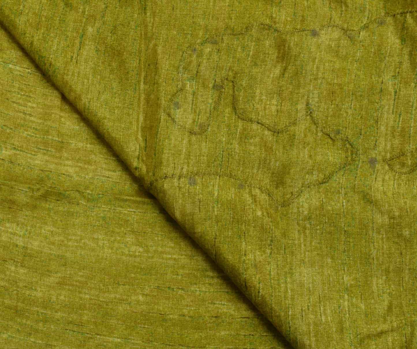 Sushila Vintage Green Indian Saree Blend Silk Humans Applique Work Sari Fabric
