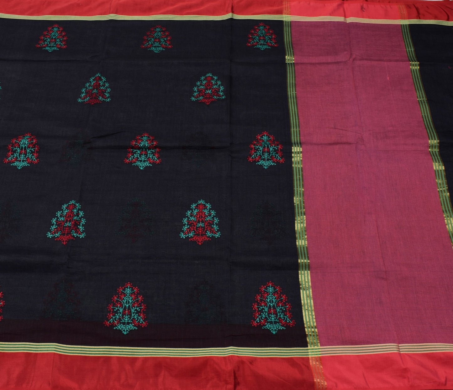 Sushila Vintage Black Saree Blend Silk Hand Embroidered Floral Sari Craft Fabric