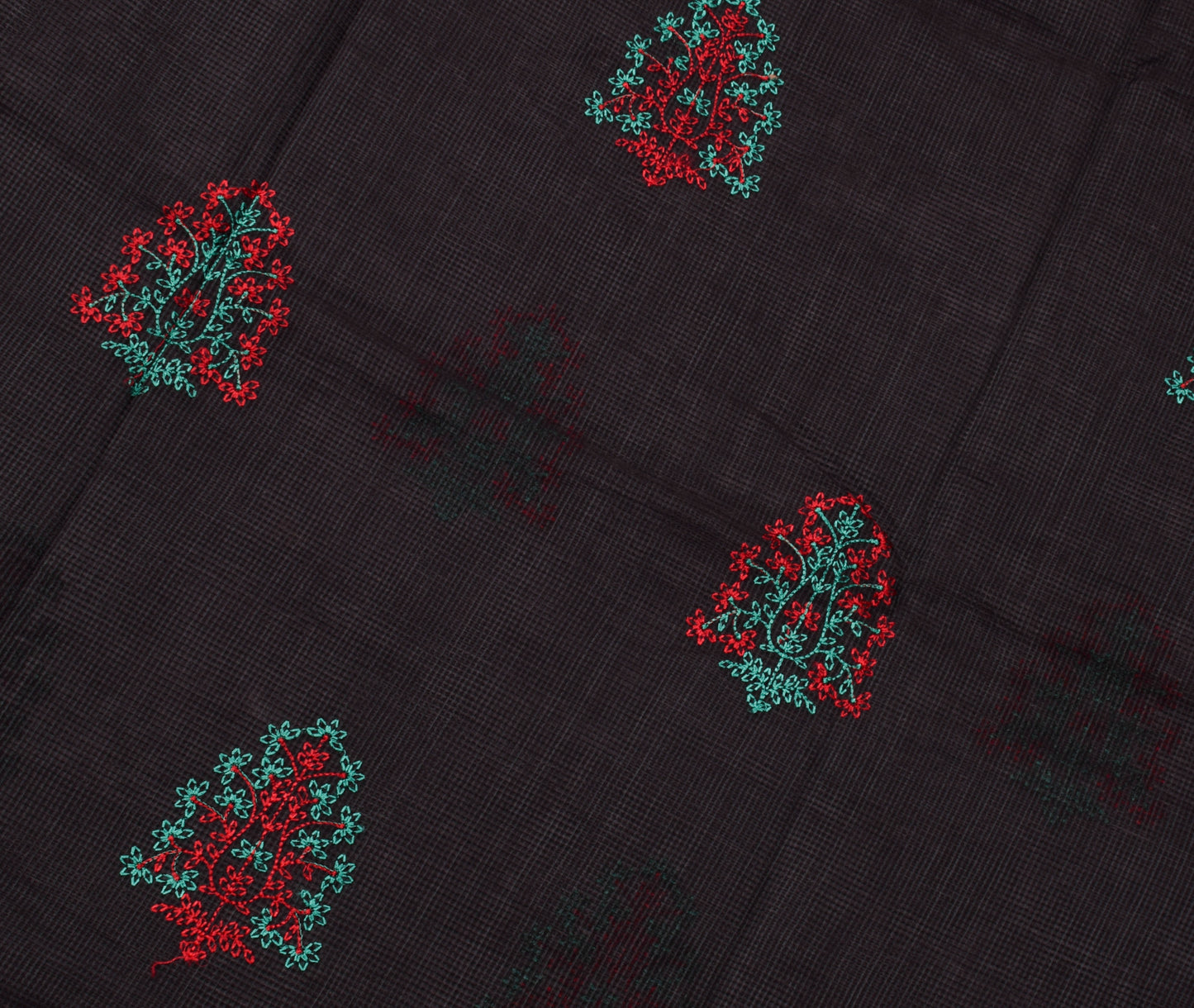 Sushila Vintage Black Saree Blend Silk Hand Embroidered Floral Sari Craft Fabric