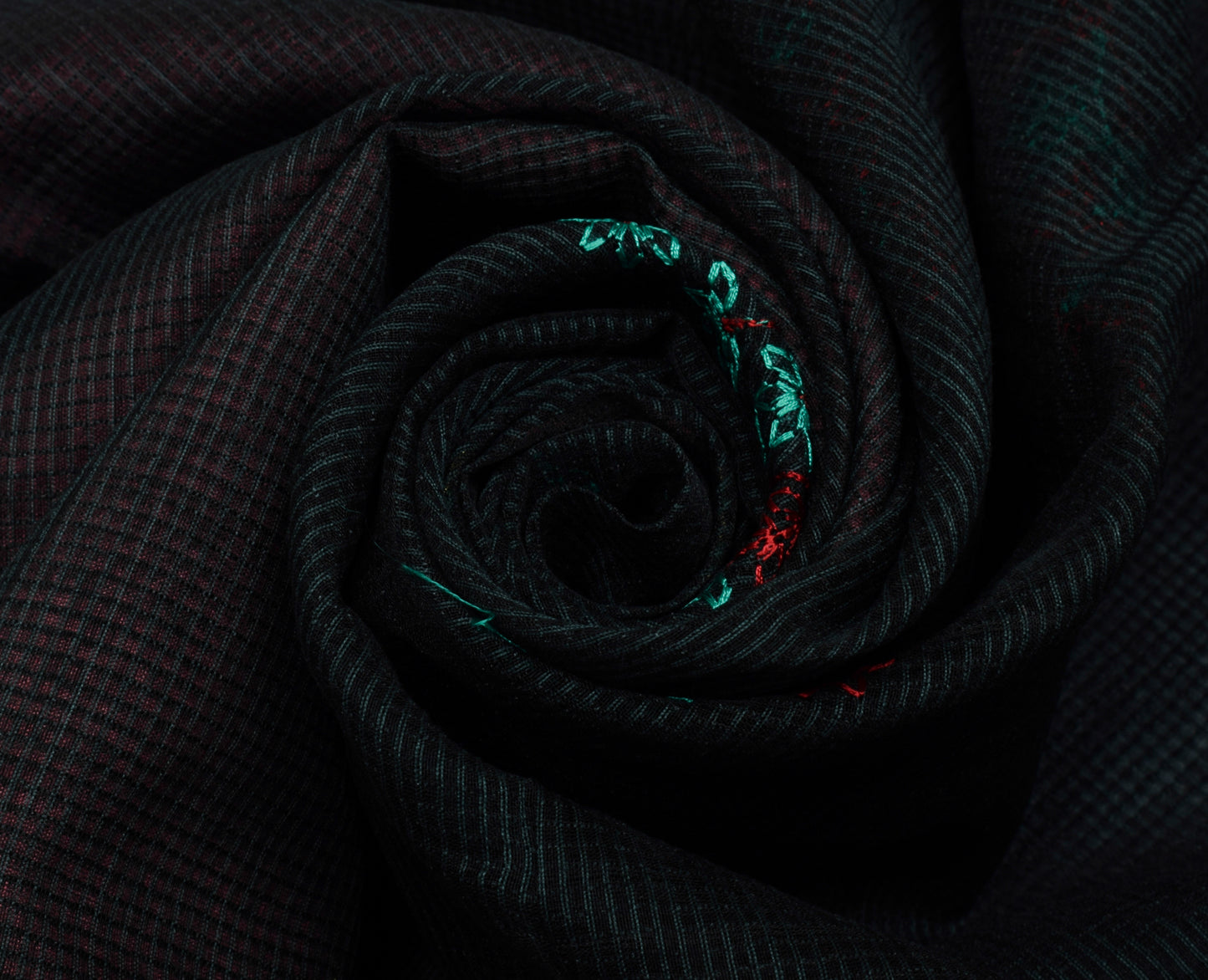 Sushila Vintage Black Saree Blend Silk Hand Embroidered Floral Sari Craft Fabric