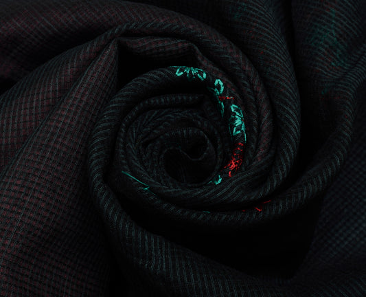 Sushila Vintage Black Saree Blend Silk Hand Embroidered Floral Sari Craft Fabric