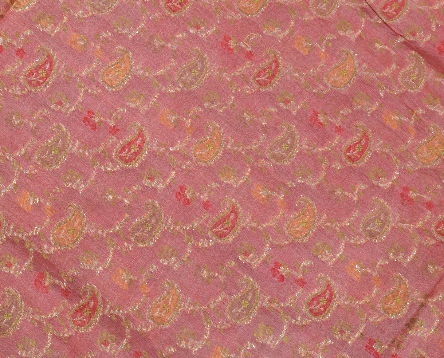 Sushila Vintage Peach Saree 100% Pure Silk Woven Paisley Sari Craft 5 YD Fabric