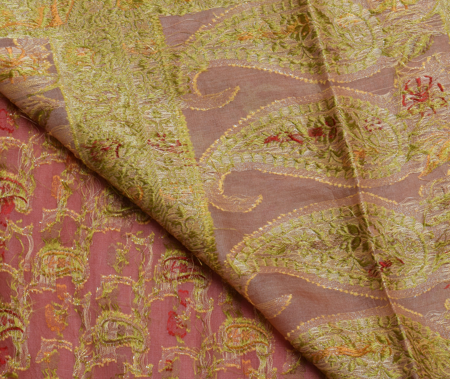 Sushila Vintage Peach Saree 100% Pure Silk Woven Paisley Sari Craft 5 YD Fabric