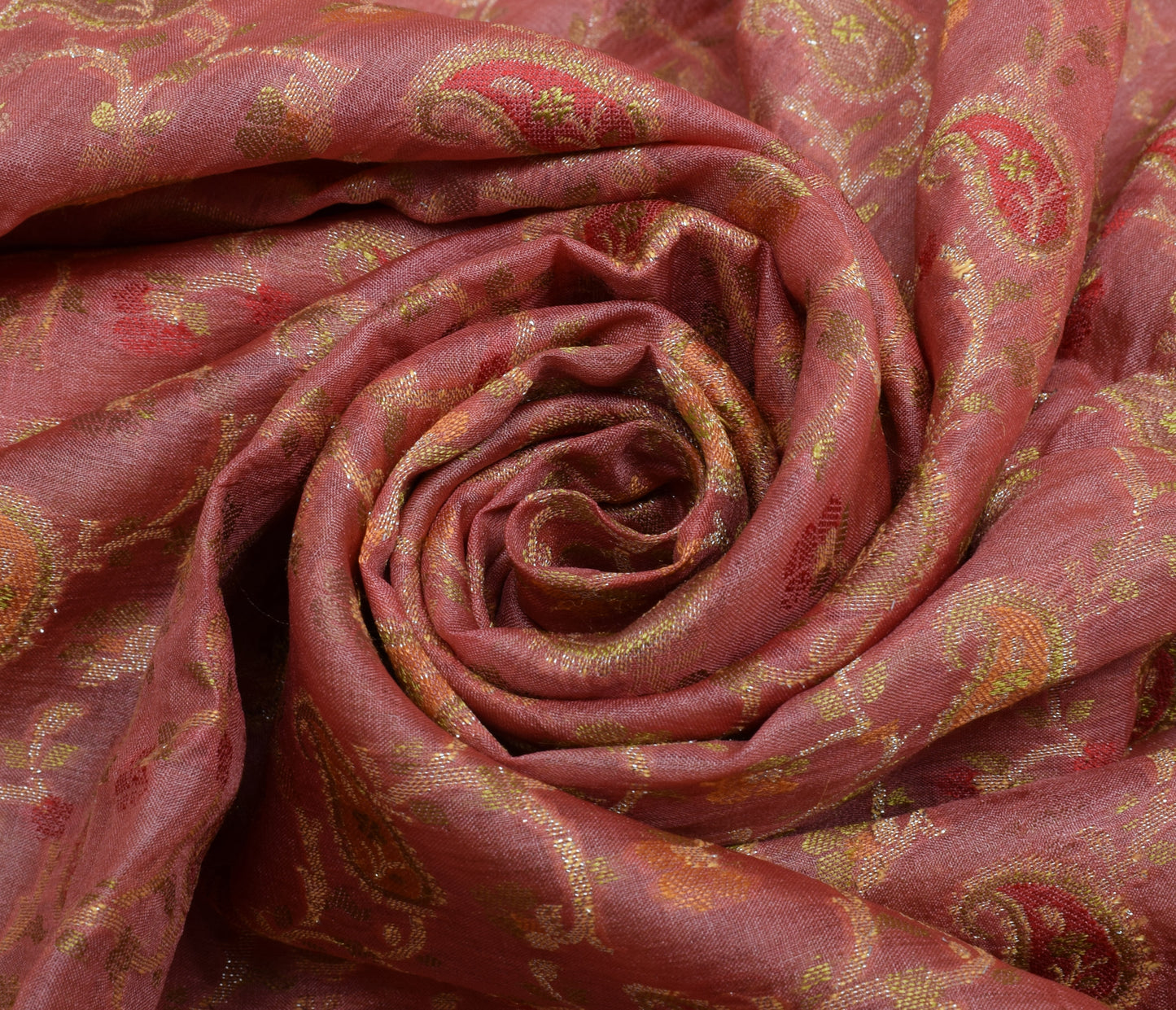 Sushila Vintage Peach Saree 100% Pure Silk Woven Paisley Sari Craft 5 YD Fabric