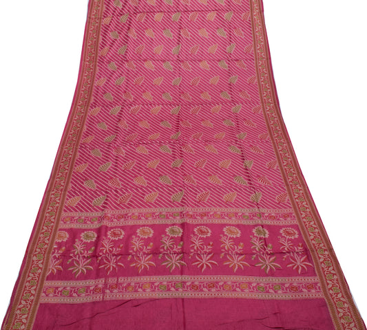 Sushila Vintage Dark Pink Indian Saree 100% Pure Silk Woven Floral Sari Fabric