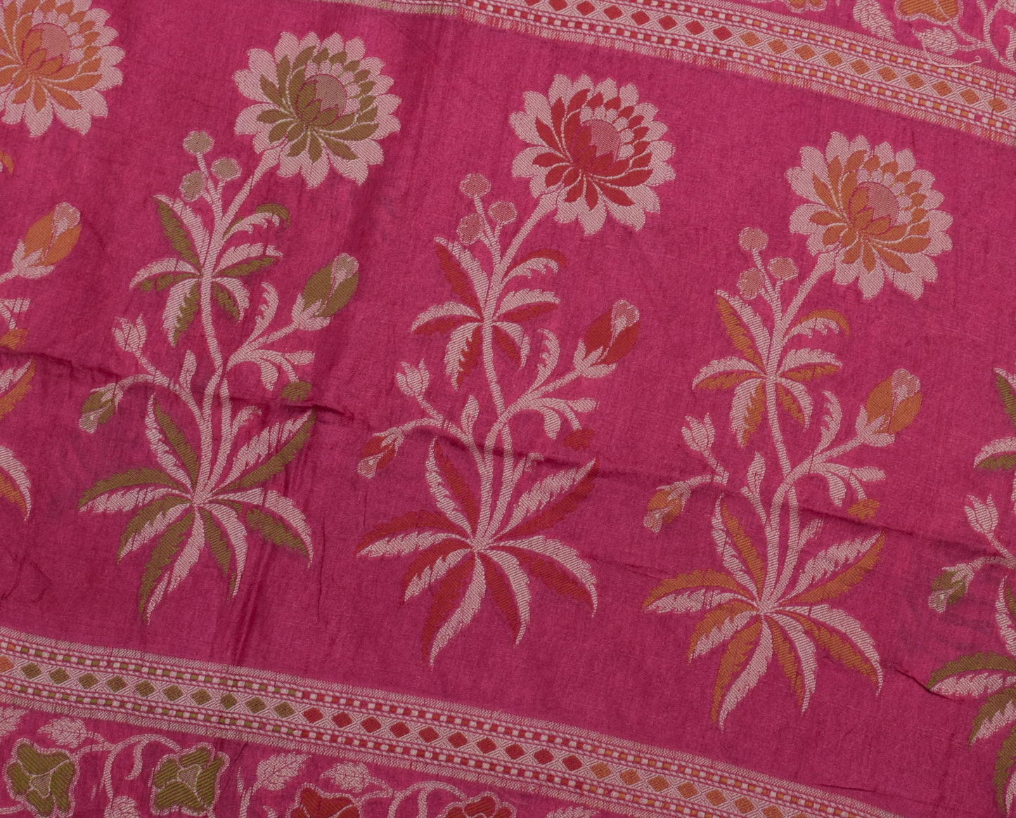 Sushila Vintage Dark Pink Indian Saree 100% Pure Silk Woven Floral Sari Fabric